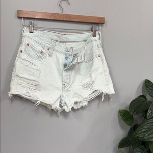 Levi's 501  Light Blue Ripped Jean Shorts